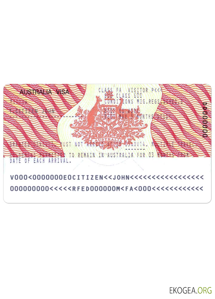 Visa AUSTRALIE template